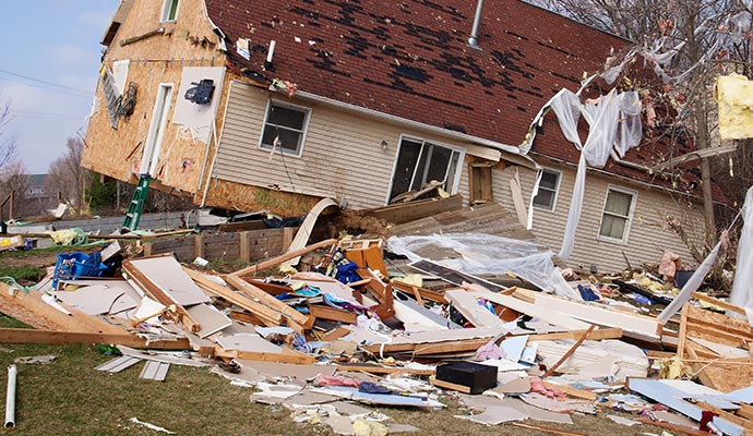 storm damaged house