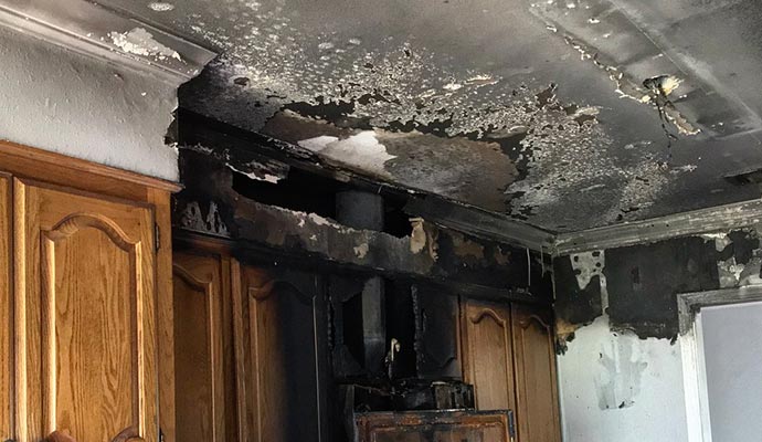 Smoke and soot damaged ceiling
