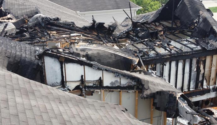 fire damaged residential building