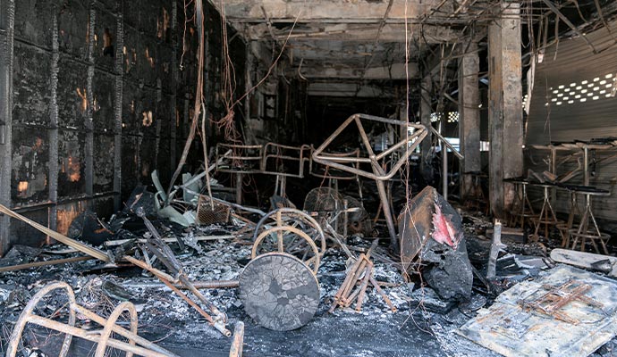A fire damaged interior
