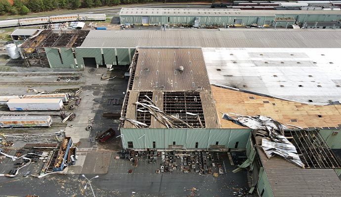 Storm damaged commercial building
